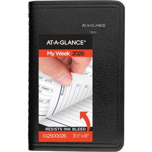 AT-A-GLANCE 2026 Planner, Weekly, 3-1/2 x 6", Pocket Size, Hourly, DayMinder, Black (G2500026)