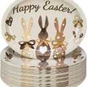 Nitial 100 Count Easter Paper Plates Bulk Oval Disposable Platter 11 x 9 Disposable Religious Easter Plate Serving Dish for Candy Cookie Dessert Holiday Party Supplies(Bunny)