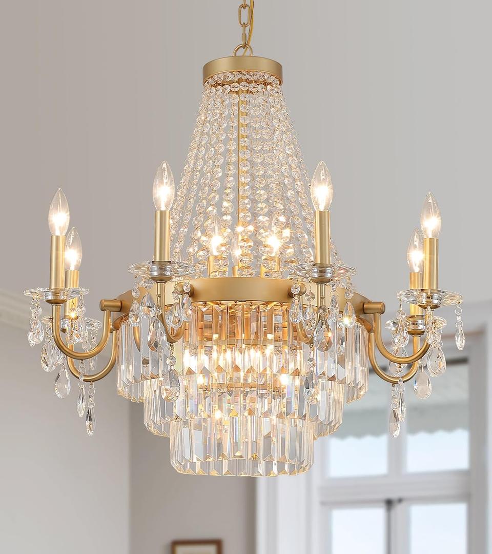 Large Crystal Chandelier 16-Light Modern Gold Round Chandeliers for Dining Room 27.6 in Luxury Contemporary Chandelier for Entryway Stairway Living Room Foyer Hotel UL Listed