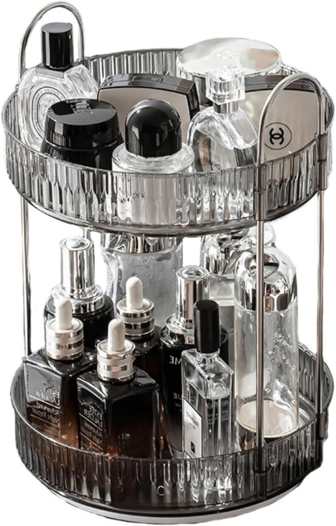 Modern Style Cosmetics Transparent Rotating Storage Rack Turntable Multifunctional Large Capacity Double - Layer Skin Care Products Dressing Table Storage Box Dust - Proof Space - Saving
