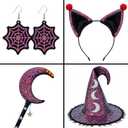 2 x Black Purple Chunky Glitter Faux Leather Roll 12 x 52 Inch, Sparkly Winter Halloween Mardi Gras PU Fabric for Holiday DIY Crafts Bows Earrings (16013#58)