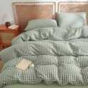 Nayoroom Gingham Duvet Cover Full Size 100% Washed Cotton Green Plaid Checkered Comforter Cover 3 Pcs Soft Breathable Grid Farmhouse Dorm Bedding Set for All Seasons