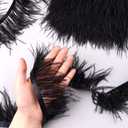 GXTIZAS Black Ostrich Feathers Trim 2.5Yards Fringe Trim 3-4inch Feather for Crafts Sewing Costumes, Latin Wedding Dresses, Stage Outfit DIY Accessories