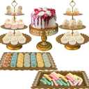 Gold Cake Stand Set, 5 Pcs Metal Round Cupcak Stand Cookies Dessert Display Plate Serving Tower Tray Platter with Handle for Baby Shower Wedding Birthday Party Celebration (Gold, 5 Size)