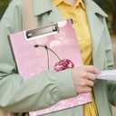 XUNLURY Preppy Pink Glitter Clipboard with Storage for Classroom Office Desk, Funky Y2K Cherry Disco Ball Padfolio with Clipboard for Nurses Teachers Students, 12.5x9 in