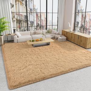 LOCHAS Ultra Soft Indoor Modern Area Rugs 9x12 Fluffy Living Room Carpets for Children Bedroom Home Decor Nursery Rug, Light Tan