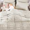 CozyLux Oversized Queen Comforter Set Beige - 7 Pieces Bed in a Bag, 98x98, Oeko-Tex Certified All Season Soft Bedding Set with Down Alternative Comforter, Sheets, Pillowcases & Shams