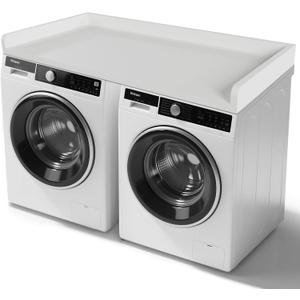 GCCSJ Washer Dryer Countertop, 54" Width x 27.5" Depth Wood Laundry Topper with Edge & Non-Slip Pads for Laundry Room Organization Storage & Clothes Folding, White