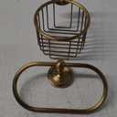 Lounsweer 2 Pcs Antique Brass Toilet Paper Holder, Brass Towel Ring Gold Bathroom Accessories Set Wall Mount Vintage Gold Tissue Roll Holder for Washroom Storage