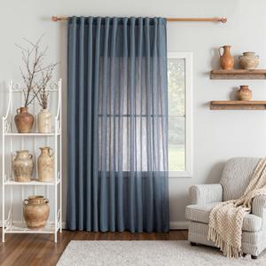 MYSKY HOME Living Room Curtains 90 Inches Long Farmhouse Light Filtering Privacy Curtain Drapes for Patio Door, Linen Look Texture Fabric Bohemian Draperies Soft Touch, 100" Wide, Dusty Blue, 1 Pieces
