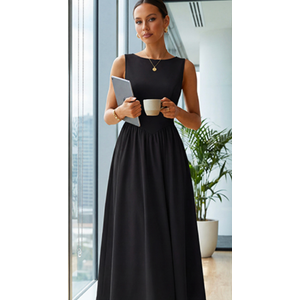 ZESICA Women's Spring Sleeveless Cocktail Dresses 2026 Summer Crewneck Flowy Wedding Guest Party A Line Midi Dress Black Large