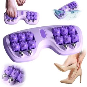 Portable Double Foot Massage Roller Three Massage Techniques & Dual Foot Acupressure Therapy, Relieves Plantar Fasciitis Pain,Tight Muscles Sore Feet, for Home Office Use (Purple)