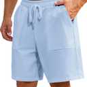 Mens Shorts Casual for Summer Beach Cotton Drawstring Stretch Twill Chino Golf Shorts Elastic Waist with Pockets (Small, 6-light Blue)