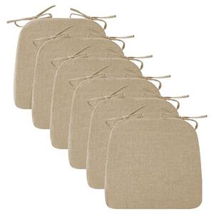 Ruqmuis Chair Cushions for Dining Chairs, 2" Thick Seat Cushions for Kitchen Chairs, D-Shaped Chair Pads with Washable Cover, Ties and Non Slip Backing, 17'' x 16'', Set of 6, Khaki