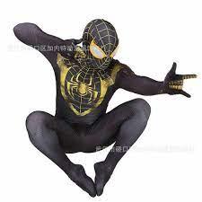 Golden Miles Morales Jumpsuit Spider-Man Bodysuit Cosplay Costume Suit Halloween Small