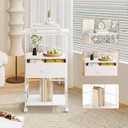 HOMEKOKO 3-Tier Bookshelf with Adjustable Flip Top, Living Room Industrial Movable Bookcase, Rustic Book Shelf with Drawer, Wood-Metal Rustic Bookshelves (White)