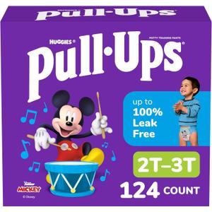 Pull-Ups Boys' Potty Training Pants, Size 2T-3T Training Underwear (16-34 lbs), 124 Count (4 Packs of 31), Packaging May Vary