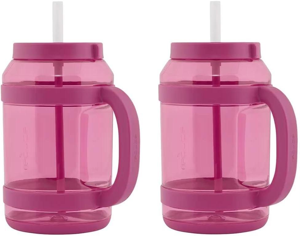 Reduce WaterDay, Spill-Proof Silicone Straws, 80oz Capacity, 2-pack (Pink)