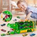 BLmukce Dinosaur Race Track Toys for Kids 35 | 59" Dual Track Transport Truck with 12 DieCast Cars | Swallow & Race Action | Carrier Truck Toy Birthday Gift for 4 5 6+ Years Old Boys & Girls (Green)