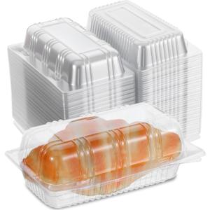 100pcs Locking Plastic Hot Dog Trays, Premium Food Container, Disposable Clear Food Presentation Boats for Takeout and To-Go Meals, 6.5"x2.5"x3.7" Small Containers