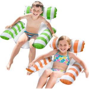 Pool Floats Kids, Meegoo Pool Lounge Chairs 3 Tubes Floaties Water Hammock Inflatable Pool Toys for Kids Ages 8-12 for Summer Party Beach Vacation Essentials (Green Orange)