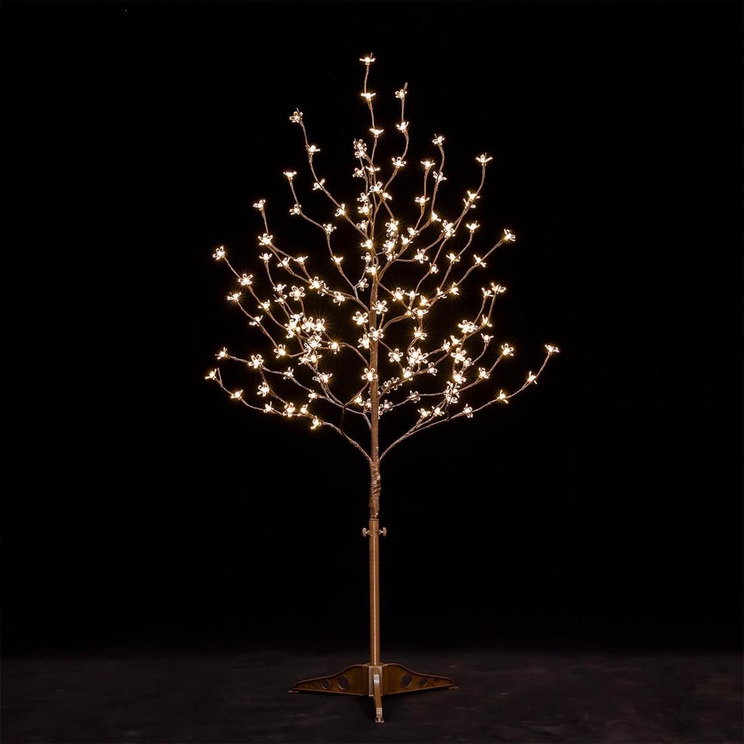 TYBEEU 4ft Lighted Cherry Blossom Tree, 144 Warm White LED, Dimmable, Indoor Outdoor Home Garden Christmas Wedding Holiday Decor