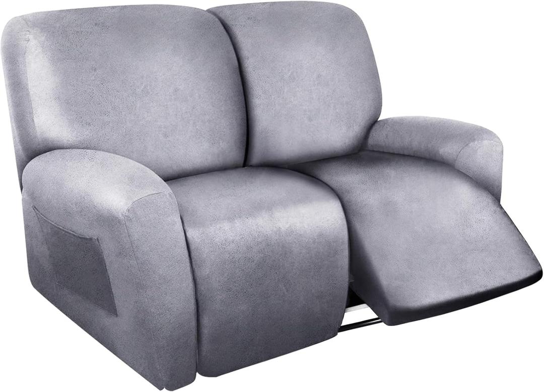 Loveseat Recliner Cover Leather Look Recliner Loveseat Covers Recliner Sofa Cover for 2 Seater Reclining Couch Spandex Fabric Washable 6 Pieces (2 Seater, 01 Marbling)
