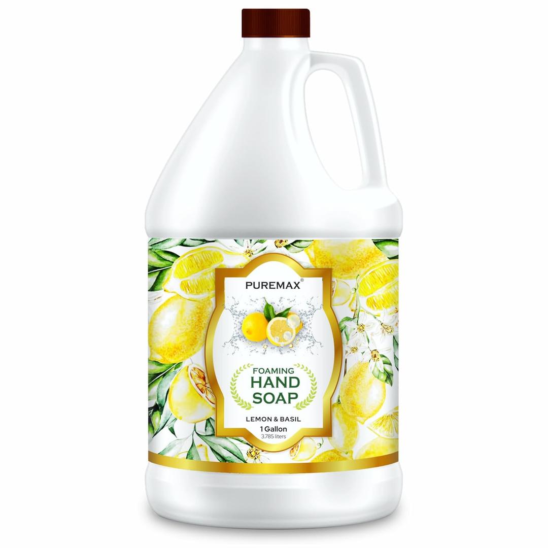 Foaming Hand Soap Refill 1 Gallon (128 Fl Oz), Lemon Basil Scent, Rich & Creamy Foam, For Foaming Dispensers Only, Bulk Size, Made in USA
