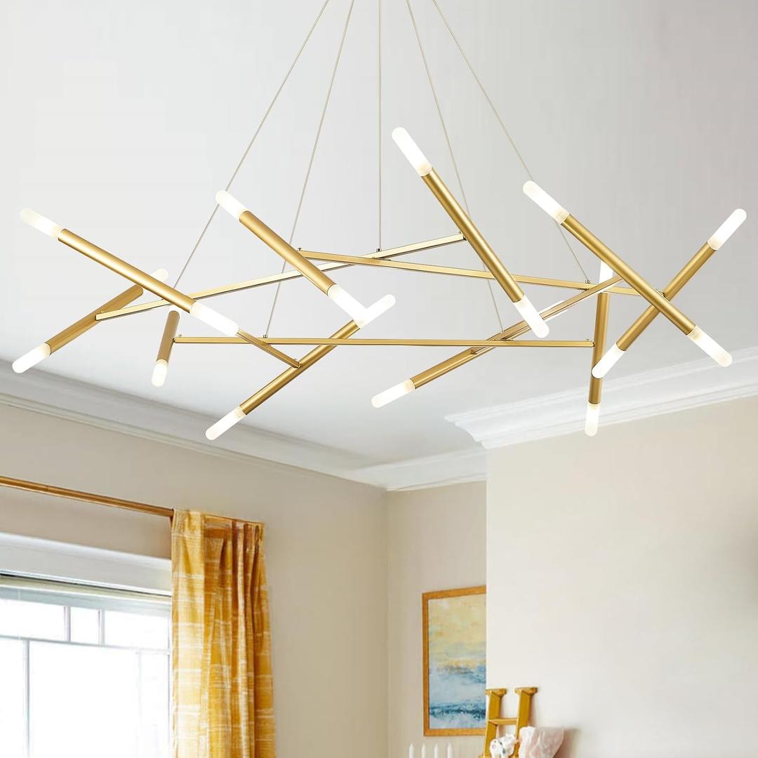 Gold Chandelier Light Fixture, 56" Round Dining Room Chandelier Over Table 20 Light Geometric Modern Chandeliers Mid-Century Hanging Light Fixture for Foyer Living Room Master Bedroom, G9