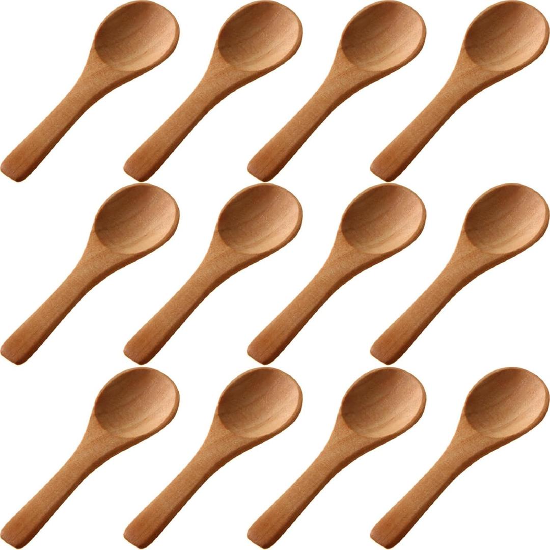Boao 50 Pcs Small Wooden Spoons, 3.5'' L, Mini Wood Natural Tiny Spoons Wooden Little Teaspoons for Jars Sugar Creamer Honey Spices Salt Kitchen Supplies (Light Brown)
