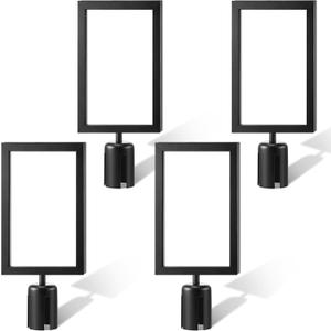 Taiyin 4 Pcs Stanchion Sign Holder Double Sided Sign Frame with Cover Stanchion Top Frames for 8.58 x 12.52 Inches Paper Size for Crowd Control Sentry Stanchions, Black