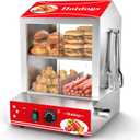 Hot Dog Steamer, 28.5QT 2-Tier Commercial Hot Dog Machine with Bun Warmer, 86F~185F Adjustable, 175 Hot Dogs & 40 Buns, Stainless Steel Hot Dog Bun Warmer with Tempered Glass Slide Doors