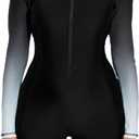 Halcurt Women's Boyleg One Piece Rash Guard with Built in Bra Zip Front UPF50+ Long Sleeve Full Body Surfing Swimsuit (Black) L