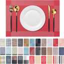 CADONO Placemats Set of 6 Washable Indoor/Outdoor Vinyl Place Mats for Dining Table Durable Non-Slip Heat Resistant PVC Weave Table MatsFour-Corner-Red