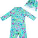 upandfast Baby/Toddler Swimsuit UPF 50+ Sun Protection One Piece Zipper Bathing Suit with Sun Hat Infant Beach Swimwear (2-3T, Green)