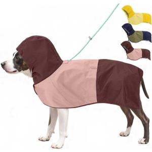 Waterproof Dog Raincoat with Hood, Extended Coverage Rain Jacket for Large Dogs, Wind-Resistant Secure Fit with Leg Straps, Reflective, Leash Hole, Easy Hook & Loop Fastener On/Off, Pink, XL