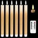 DRomance Gold Flameless Taper Candles Battery Operated with Remote Timer, Real Wax 3D Wick Flickering LED Taper Candles Dinner Wedding Holiday Decor(6 Pack, 0.78 x 9.64 Inches)