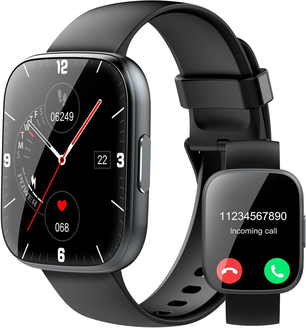 Smart Watch for Men Women(Answer/Make Calls), 1.95" HD Touch Screen Fitness Watch with Sleep Heart Rate Monitor, 110+ Sports Modes, IP68 Waterproof Activity Trackers Compatible with Android iOS, Black