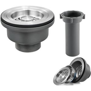 3-1/2'' Kitchen Sink Drain Kit Sink Drain Basket Sink Drain Assembly 304 Stainless Steel Sink Strainer Basket Stopper for Home Standard Kitchen Sinks 1 1/2" Tailpiece