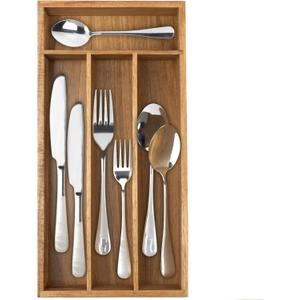 Acacia 4 Slot Silverware Drawer Organizer - Cutlery Holder with Flatware Tray
