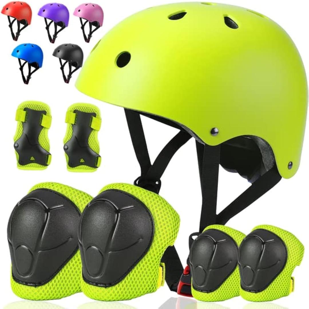Toddler Kids Bike Helmet Set - Adjustable Cycling Helmet with Knee, Elbow Pads & Wrist Guards Sport Protective Gear Little Kid (Small: 20.1"-21.2"/51-54cm, Green)