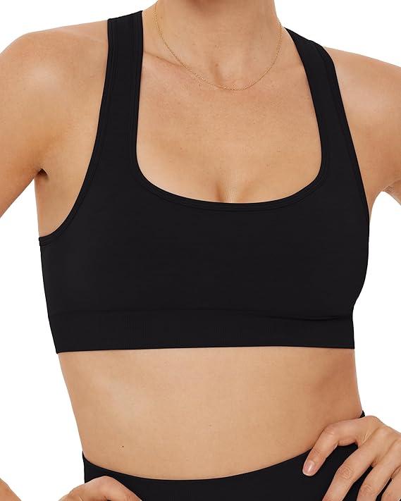 ODODOS Women's Halter Sports Bra Padded Y Racerback Yoga Top with Removable Pads, Black, X-Small