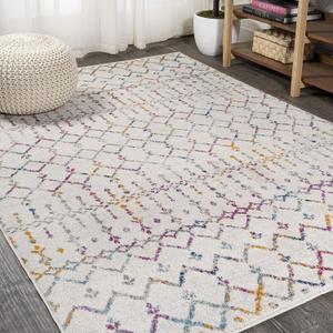 JONATHAN Y Boho Vintage Diamond Ivory/Multi Indoor Area Rug 4X6 ft, Moroccan Hype for Living Room, Bedroom, Kitchen, Office, Easy-Cleaning, High Traffic, Pet-Friendly, Non-Shedding (MOH101E-4)