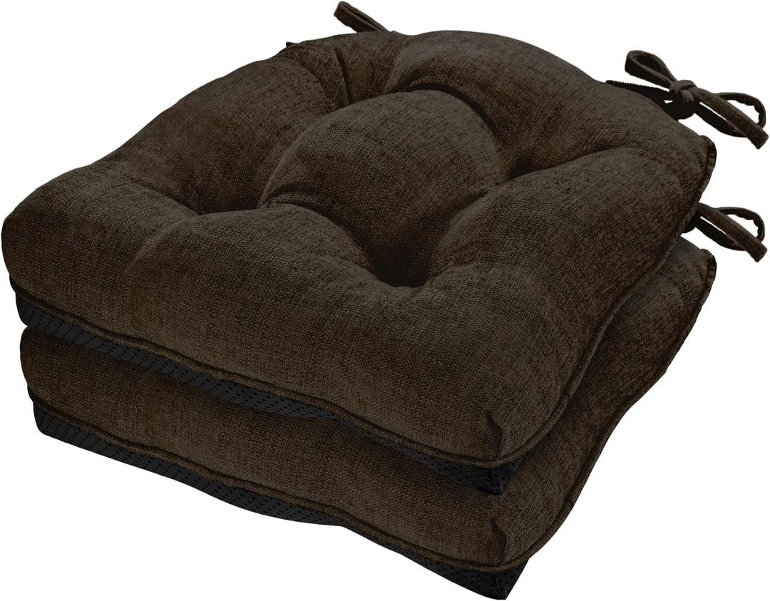 Cozyide Chair Cushions for Dining Chairs, 17" x 17" Non-Slip Kitchen Chair Pads with Adjustable Ties, Indoor Chair Cushions for Dining Room, Chocolate (Pack of 2)