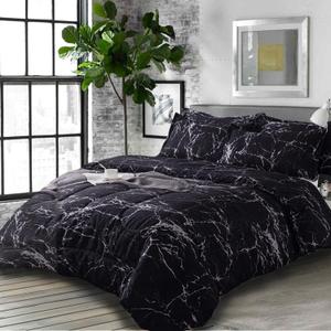 Nanko Comforter Set Queen Size, Dark Black Marble Print 88 x 90 inch Reversible Down Alternative Comforter Microfiber Duvet Sets (1 Comforter + 2 Pillowcases Modern Bedding for Women Men