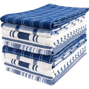 KAF Home Assorted Flat Kitchen Towels | 100% Cotton - 18 x 28 inches | Ultra Absorbent Soft Dish Towels | Perfect for Cooking, Cleaning, and Drying Hands (Navy, 10 Pack)