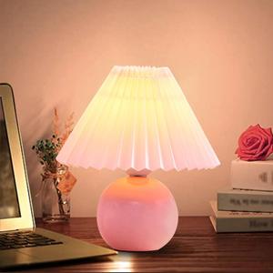 Zenply Korean Pleated Table Lamp, Bedside Nightstand Mini Lamp for Bedroom Living Room Side Table Small Spaces (Ceramic-pink)