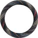 Universal 15inch Ethnic Style Baja Blanket Steering Wheel Cover with Coarse Flax Cloth and Sweat Absorption Anti Slip Car Wrap (Boho Dark)