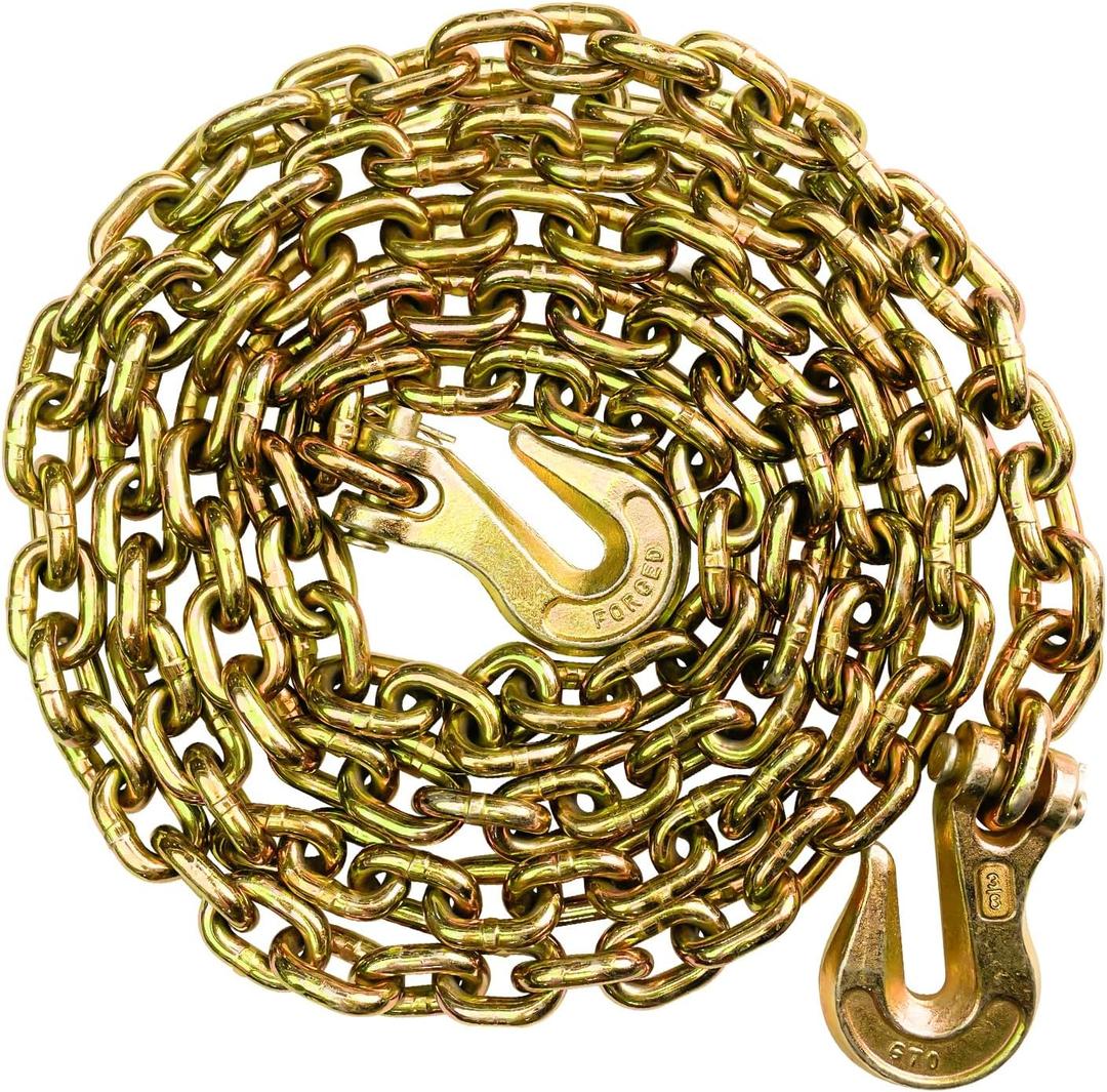 3/8 Chain Trailer Chains with Hooks, Grade 80 Tow Log Chain 7100 lbs Working Load for Truck Farm Construction(3/8 in x 16FT)