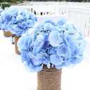 Flojery Silk Hydrangea Heads Artificial Flowers Heads with Stems for Home Wedding Decor,Pack of 10 (Blue)